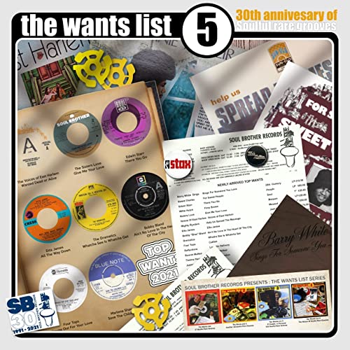 Vinyl LP cover for “The Wants List - Volume 5” with record images and text.