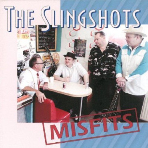 CD cover for The Slingshots’ “Misfits” featuring four men in a diner.