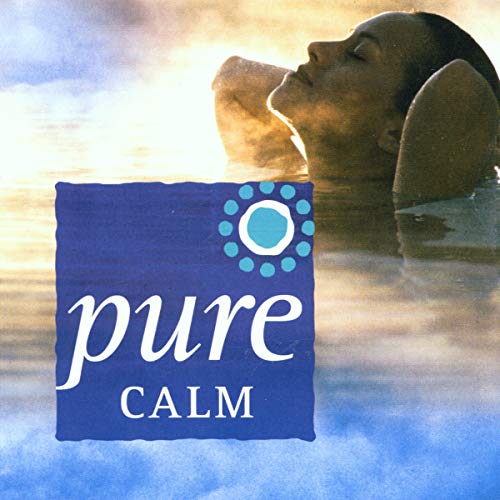 CD cover with woman in water, text “pure CALM”, and blue sunburst logo.