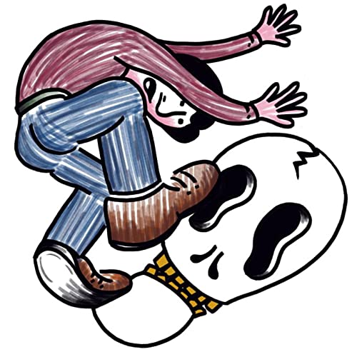 Hand-drawn illustration of a person falling onto a large white egg.