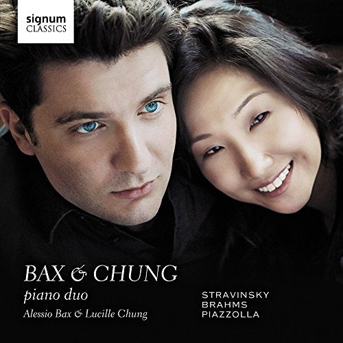 CD cover featuring portraits of Alessio Bax and Lucille Chung, piano duo.
