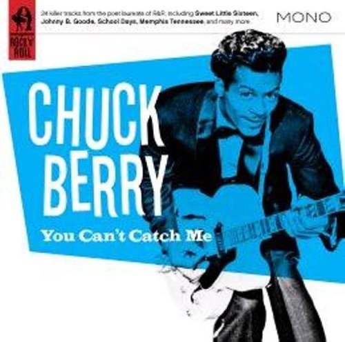 Chuck Berry album cover featuring a man playing guitar against a blue background.