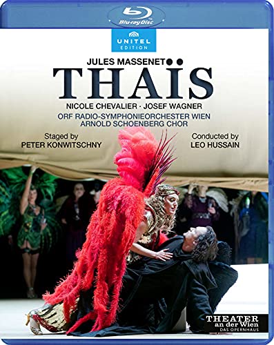 Blu-ray cover for Massenet’s “Thaïs” opera, featuring performers in costume.