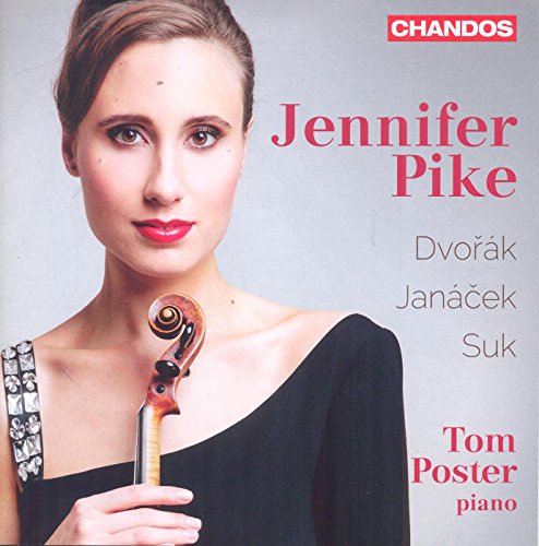 Jennifer Pike portrait with violin, album cover for Czech violin music.