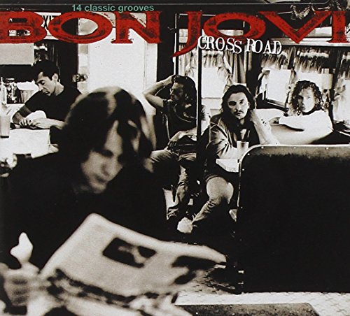 "CD cover with black and white photo of Bon Jovi band members at a diner."