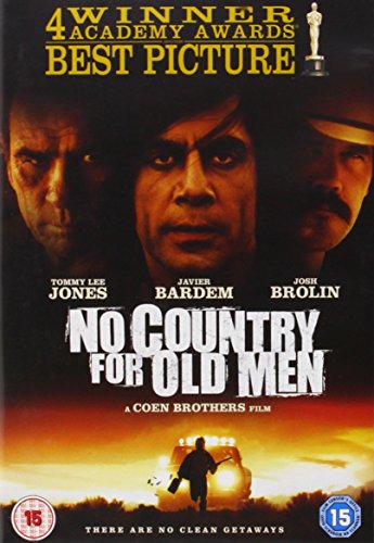 No Country For Old Men" DVD cover with Tommy Lee Jones, Javier Bardem, and Josh Brolin.