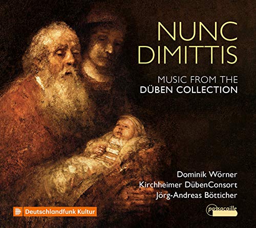 "CD cover with painting of old man holding baby, titled 'Nunc Dimittis'."