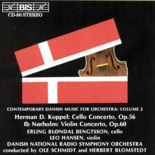 "CD cover with Danish flag and violin on a black background."