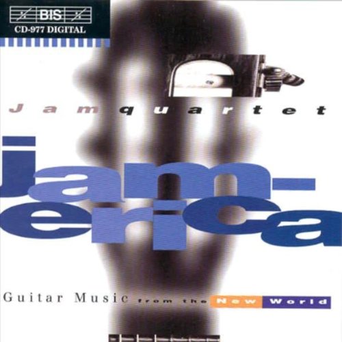 "CD cover with a blurred guitar and text 'Jamquartet' and 'Jamerica' on a white background."