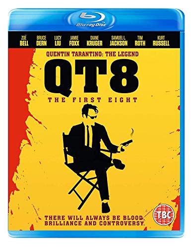 Qt8: The First Eight" Blu-ray cover with yellow background and silhouetted figure.
