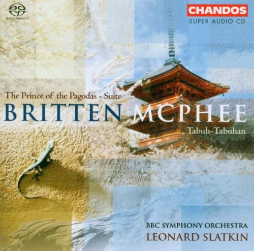 CD cover featuring a pagoda and curved object against a textured background.