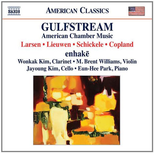"CD cover with abstract artwork and text listing musicians and composers."