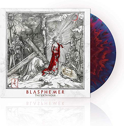 "Album cover with a black and white crucifixion scene, red accents, and red title text."