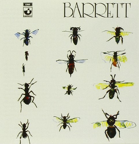 "Album cover with 'BARRETT' title and assorted insect illustrations on a beige background."