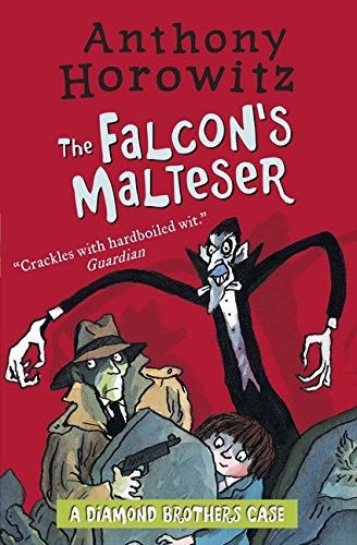 "Book cover with cartoon characters and red background, titled 'The Falcon's Malteser'".