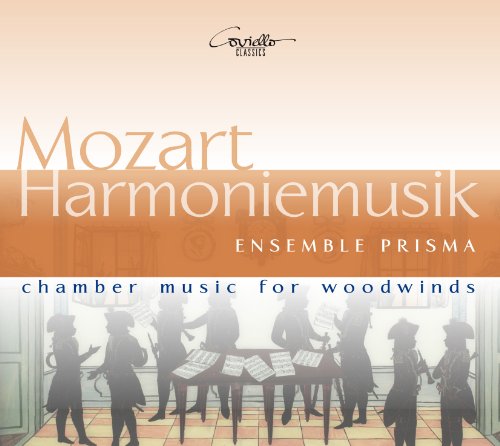 Mozart Harmoniemusik CD cover featuring silhouettes of musicians playing instruments in a room.