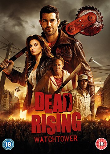 "Dead Rising: Watchtower DVD cover featuring three characters with weapons amidst a zombie apocalypse scene."