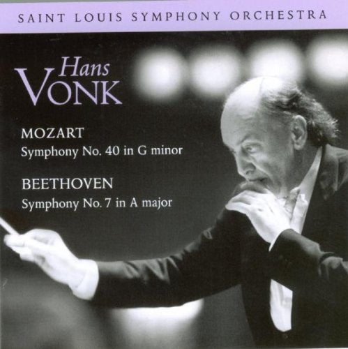 Conductor Hans Vonk in black and white, holding a baton, on a CD cover.