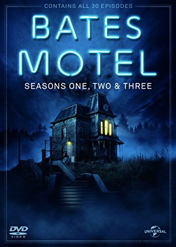 "Bates Motel Seasons 1-3 DVD cover featuring a dark house with glowing windows."