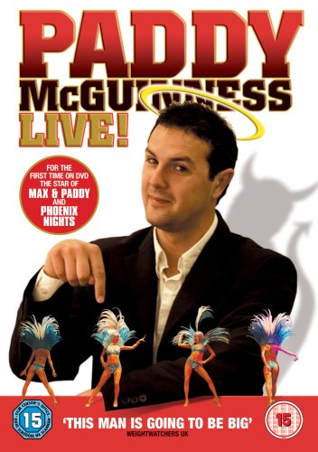 "Paddy McGuinness in a suit, surrounded by three dancing women, on a DVD cover."
