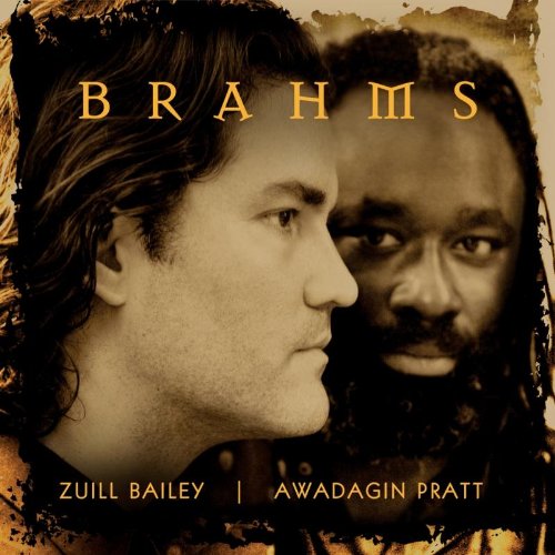 Sepia-toned CD cover with two men's portraits and "Brahms" title.
