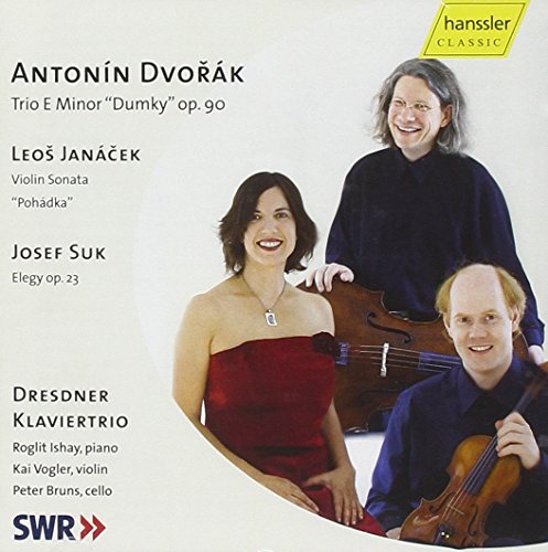 "CD cover featuring three musicians with instruments, listing composers and performers."