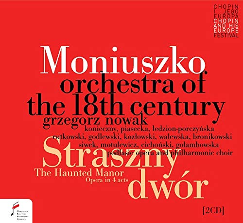 Red CD cover with "Moniuszko" and "The Haunted Manor" text in white and yellow.