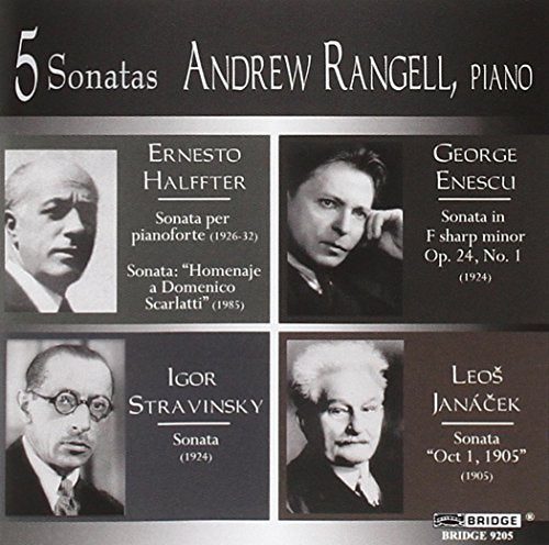 CD cover with four composer portraits and title "5 Sonatas Andrew Rangell, Piano".