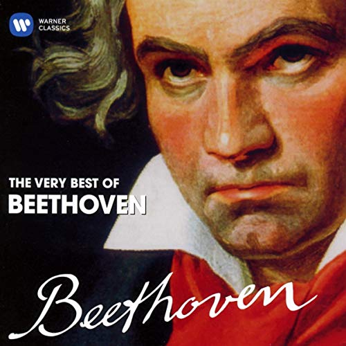 "CD cover featuring a portrait of Beethoven with white and red attire."