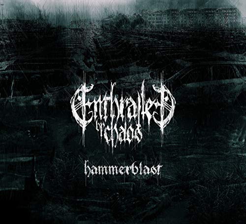 CD cover for āHammerblastā with dark, ruined cityscape and band logo.