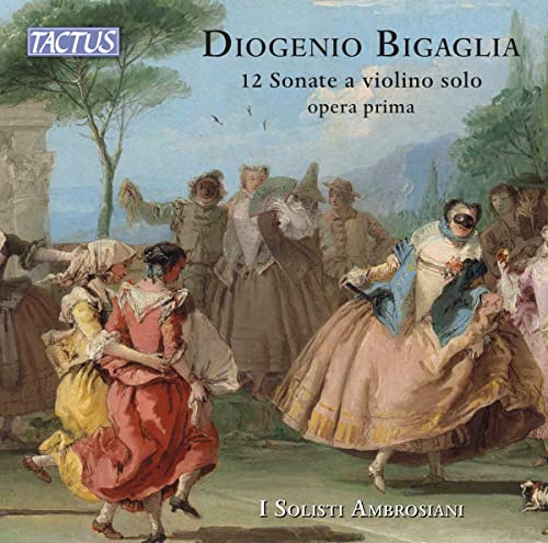 CD cover: 18th-century figures in a park, “Diogenio Bigaglia: 12 Sonate.”