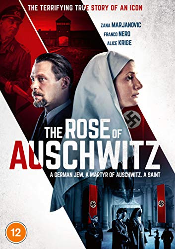DVD cover for "The Rose of Auschwitz" featuring actors and camp imagery.