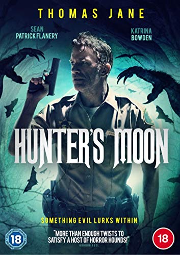 DVD cover for "Hunter's Moon" featuring a man with a gun and shadowy claws.