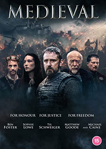 DVD cover for "Medieval" featuring five historical characters against a battle scene background.