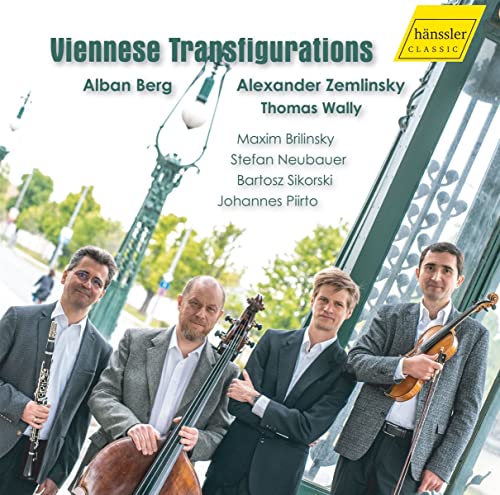 CD cover featuring four musicians with instruments, Vienna cityscape background.