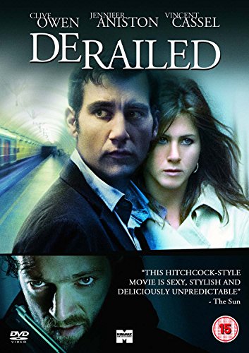 Derailed" DVD cover featuring Clive Owen and Jennifer Aniston, with a train scene.