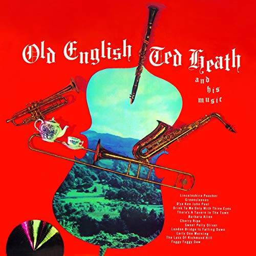 CD cover: Ted Heath and his music with brass instruments and landscape.