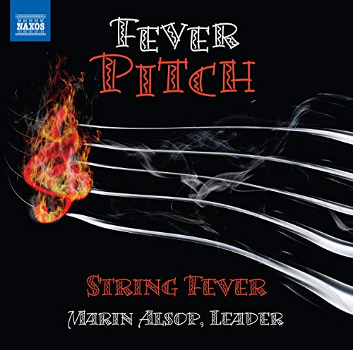 CD cover: flaming violin with swirling smoke, text “Fever Pitch” and “String Fever”.