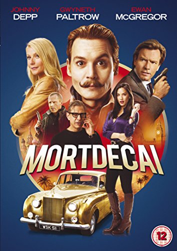 Mortdecai DVD cover featuring Johnny Depp, Gwyneth Paltrow, and Ewan McGregor.