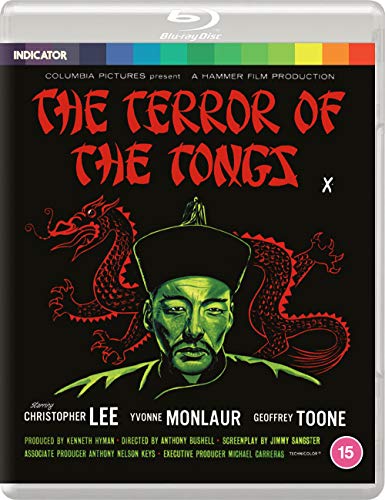 Blu-ray cover for "The Terror Of The Tongs" featuring a man and dragons.