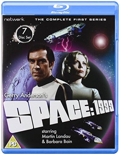 Blu-ray cover for Space: 1999 featuring Martin Landau and Barbara Bain against space background.