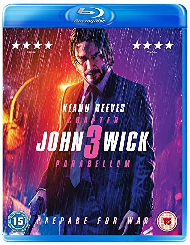John Wick: Chapter 3 Blu-ray cover featuring Keanu Reeves in the rain.