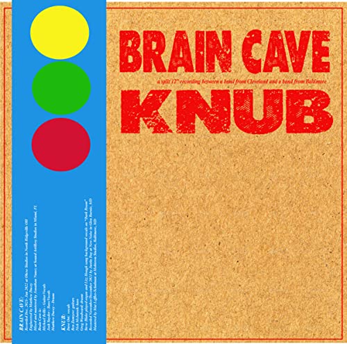 Vinyl record cover: "Brain Cave & Knub" with colored circles and text.