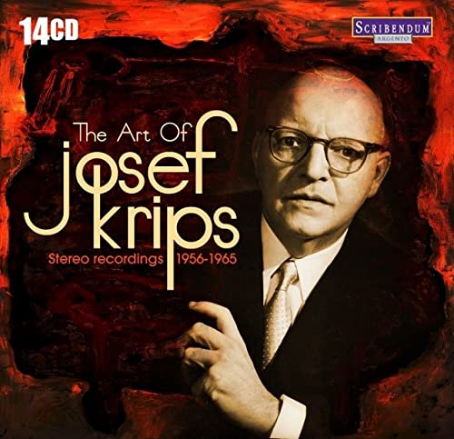 Josef Krips portrait on a CD cover with red textured background.