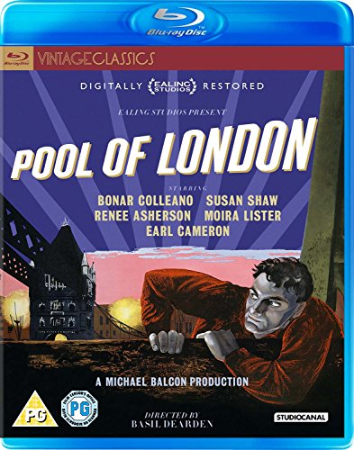 Pool of London" Blu-ray cover with a man and London cityscape illustration.