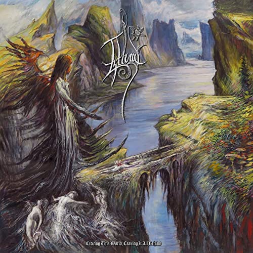 Painted album cover featuring a woman, dogs, and a mountainous landscape.