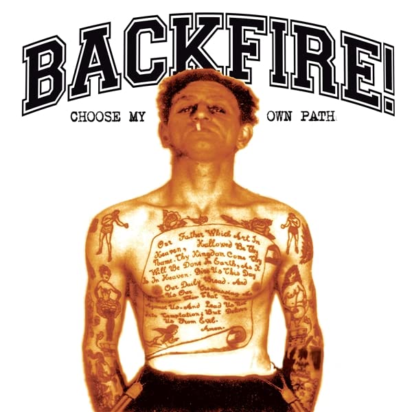 Album cover: shirtless man with extensive tattoos and text overlay.