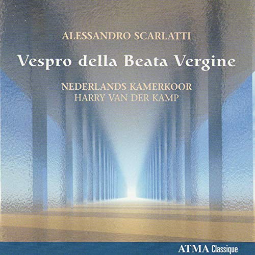 CD cover for Alessandro Scarlatti's "Vespro della Beata Vergine" with blue abstract art.