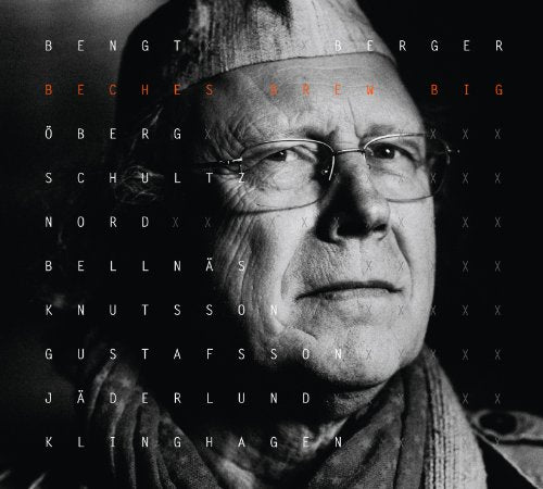 Black and white portrait of Bengt Berger with overlaid red text.