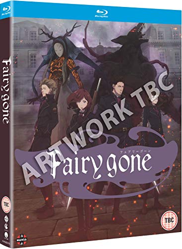 Anime cover for "Fairy Gone" featuring characters and a large, monstrous fairy.